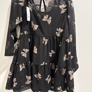 GAP Kids Dress with Bow Pattern in Black and Cream